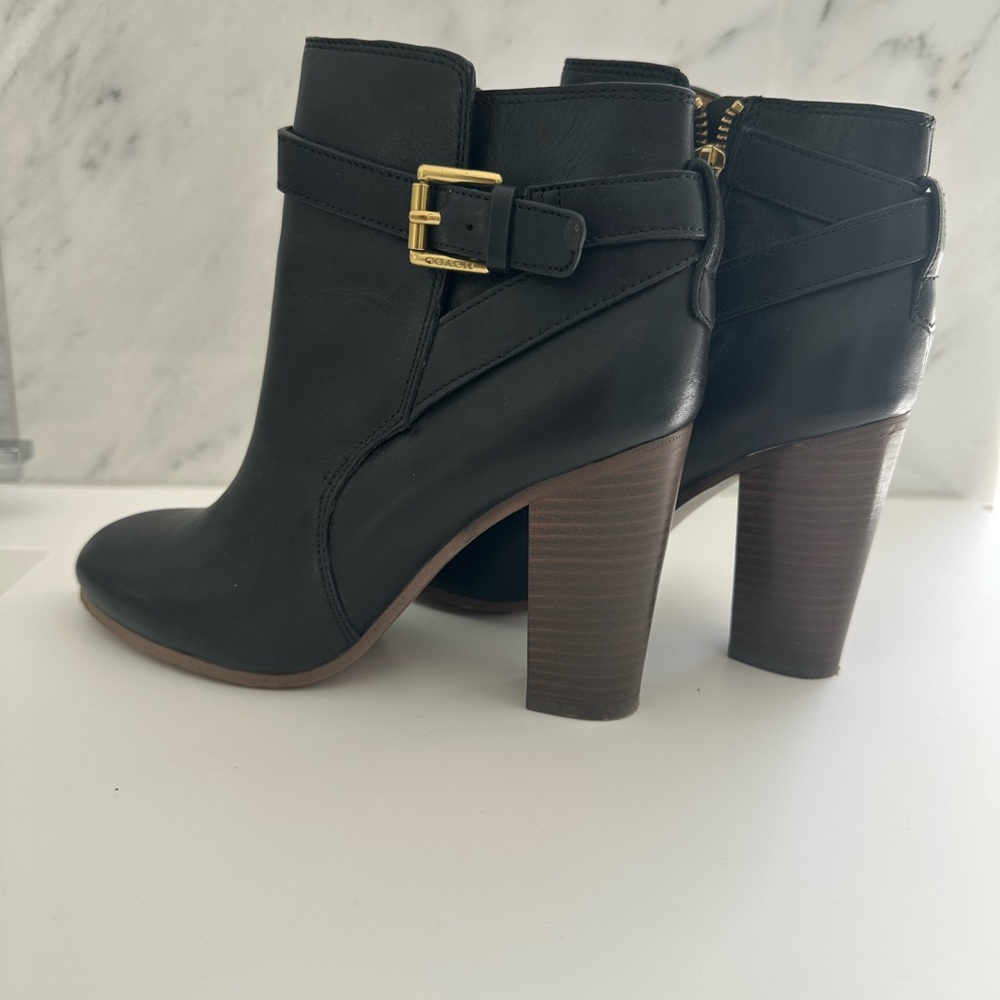 Coach Black Stacked Heel Tulah Boots with Buckle Detail